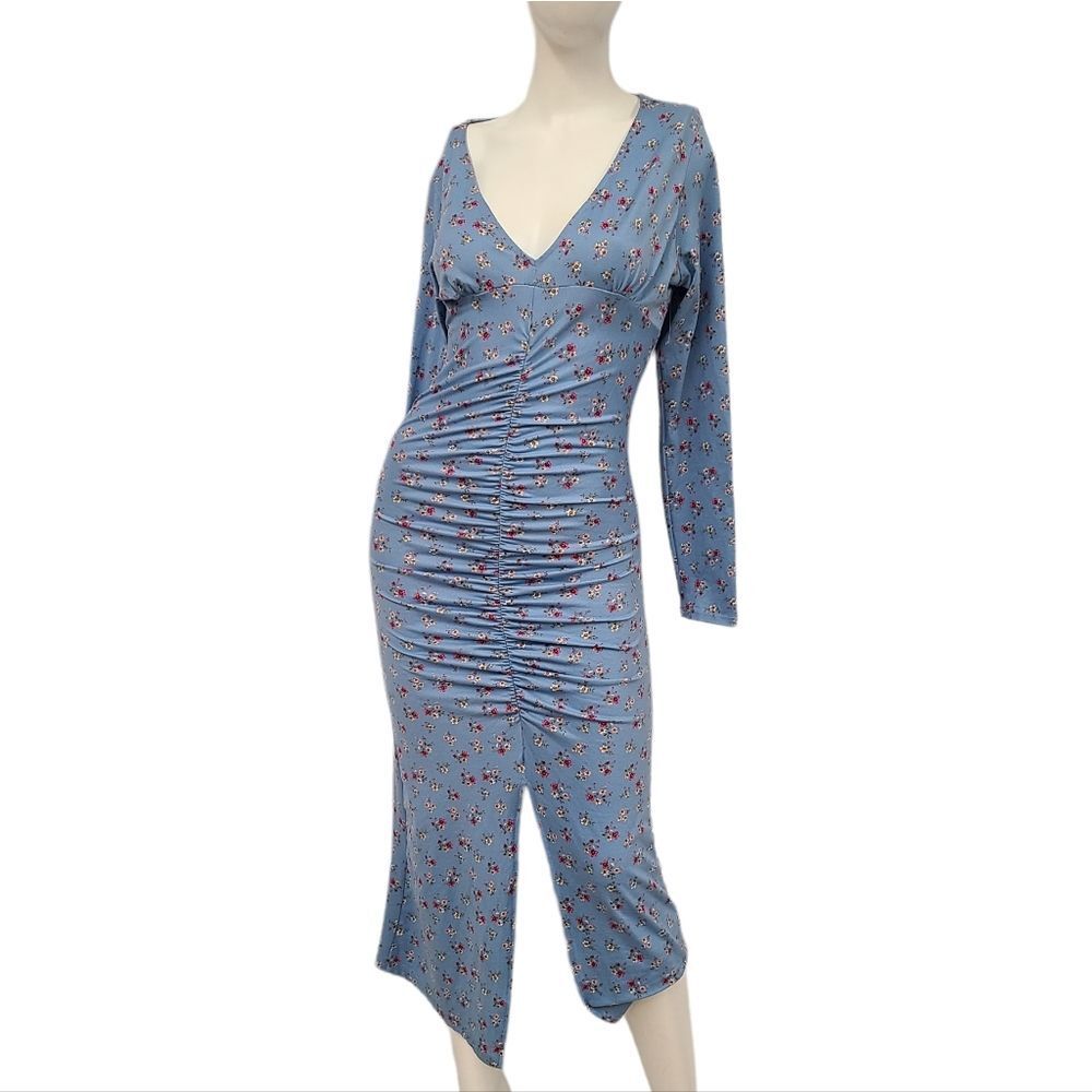 Velvet Torch Blue Floral Gathered Maxi Dress size large